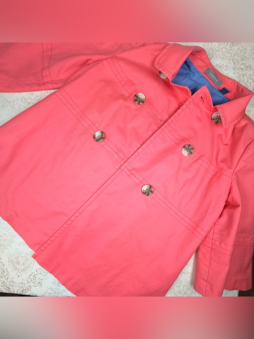 Liz Claiborne Coral Pink Double-Breasted Jacket, Large, Pockets